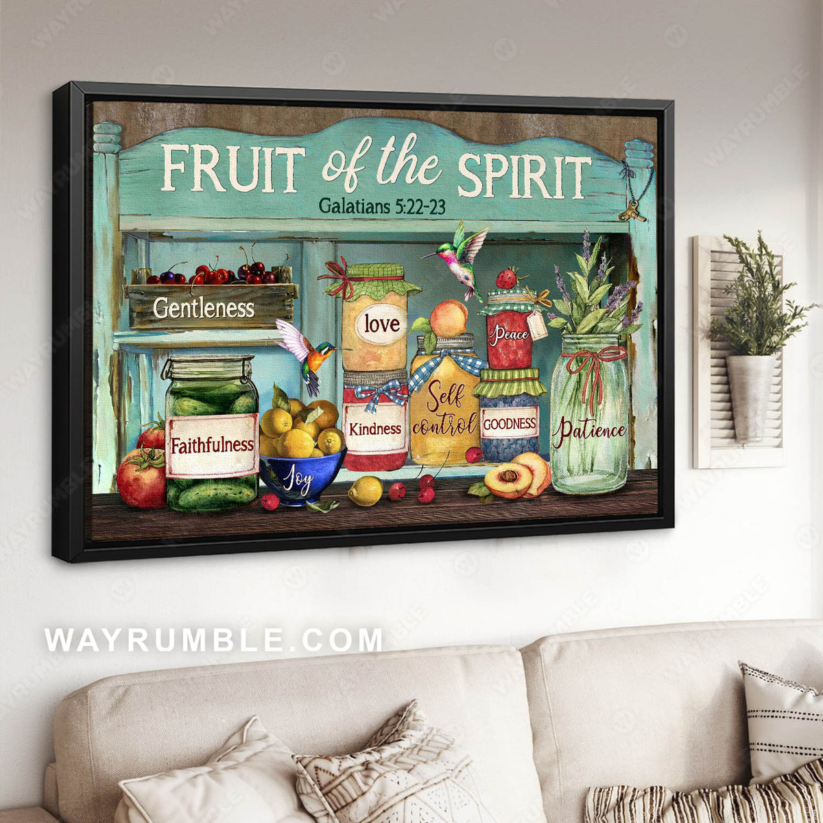 Lovely hummingbird, Tasty fruits, Bible verse, Fruit of the Spirit - Jesus Landscape Canvas Prints, Christian Wall Art