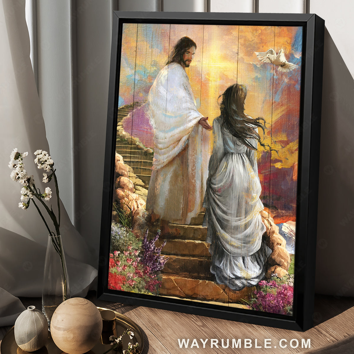 Holy spirit Dove, Abstract Jesus painting, Gorgeous sunset, Stairway to Heaven - Jesus Portrait Canvas Prints, Christian Wall Art