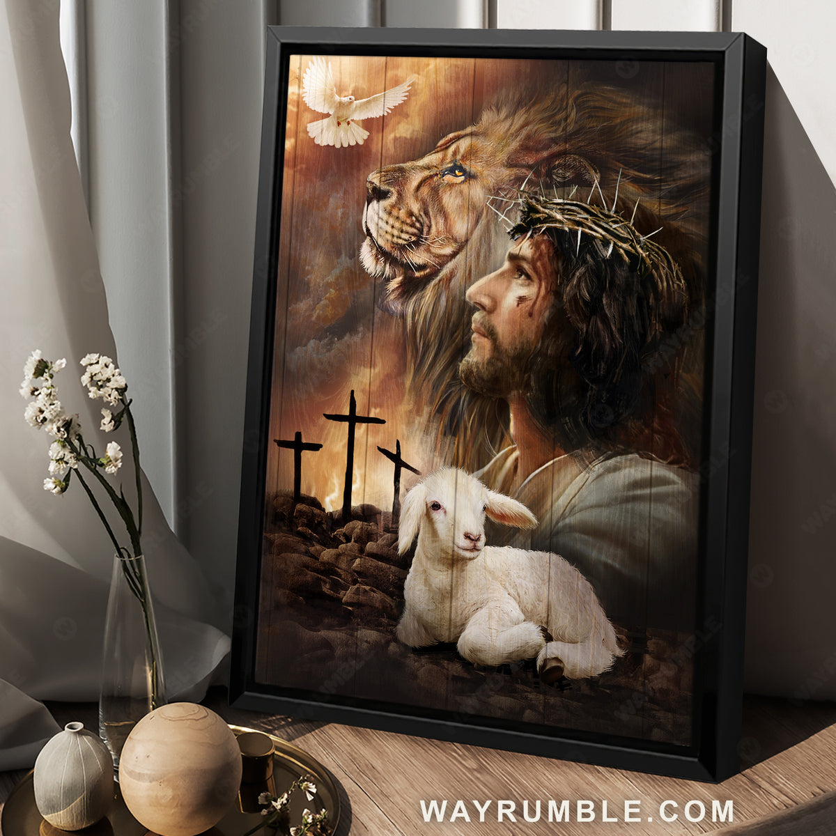 Lion of Judah, Lamb of God, Dove of peace, Beautiful aspects of God - Jesus Portrait Canvas Prints, Christian Wall Art