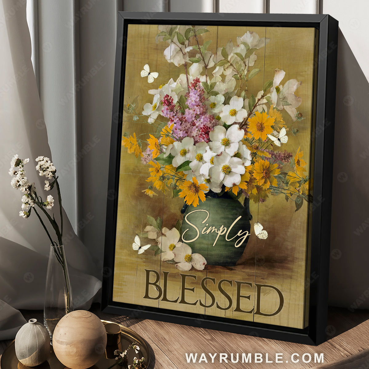 Beautiful flower vase, Wildflower, White butterfly, Simply blessed - Jesus Portrait Canvas Prints, Christian Wall Art