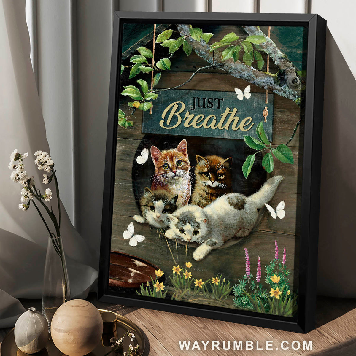 Wooden cat house, Adorable kitten, Peaceful garden, Just breathe - Jesus Portrait Canvas Prints, Christian Wall Art