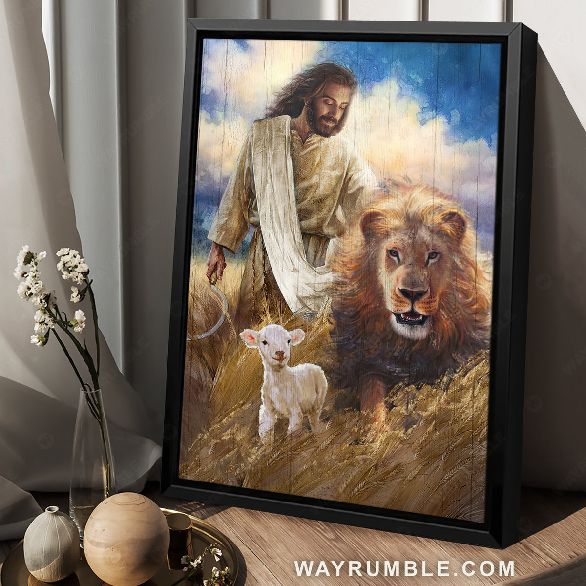 Jesus painting, Lion of Judah, Lamb of God, Wheat field, Wheat harvest - Jesus Portrait Canvas Prints, Christian Wall Art