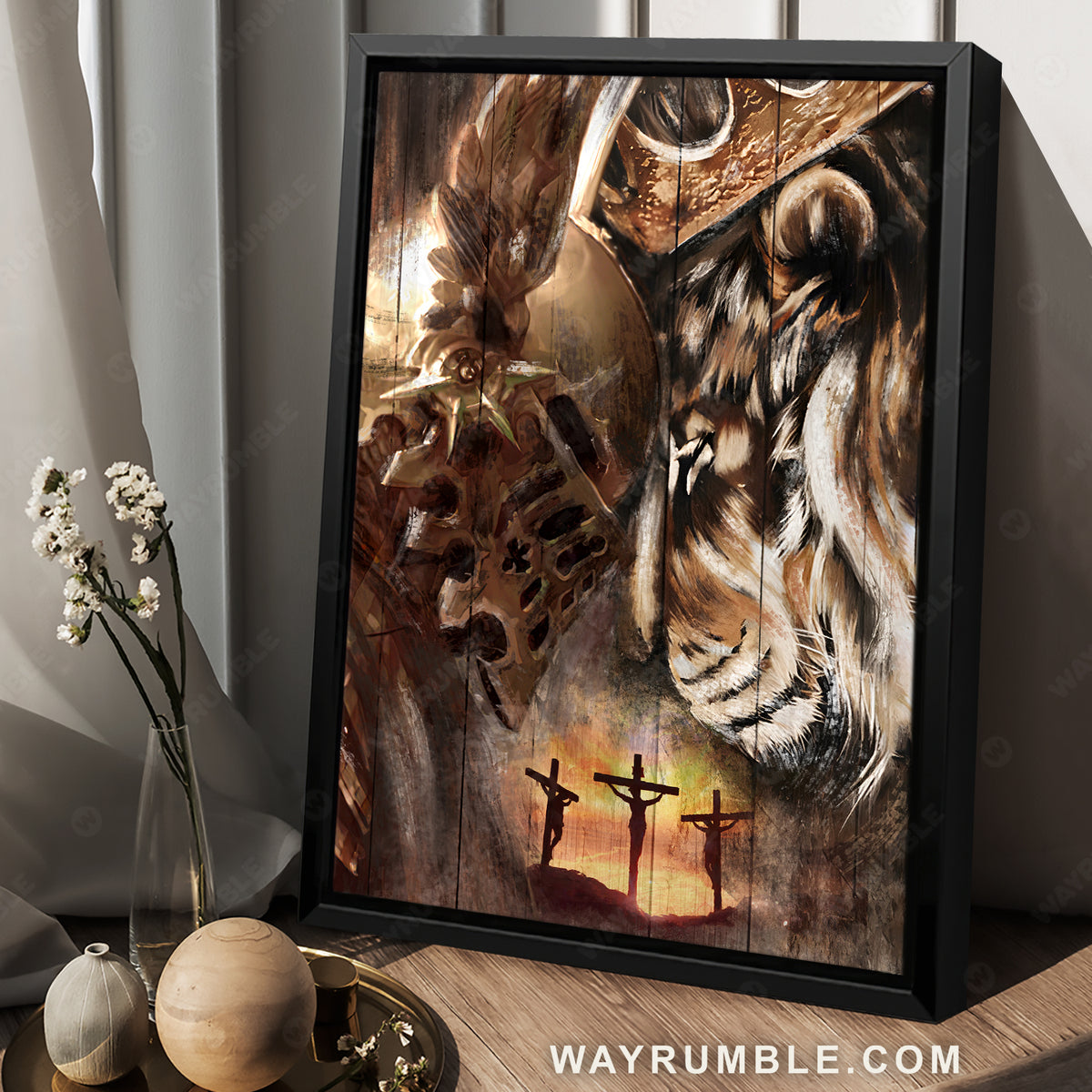 Lion of Judah, Warrior of Christ, Crucifixion of Jesus, Religious painting - Jesus Portrait Canvas Prints, Home Decor Wall Art