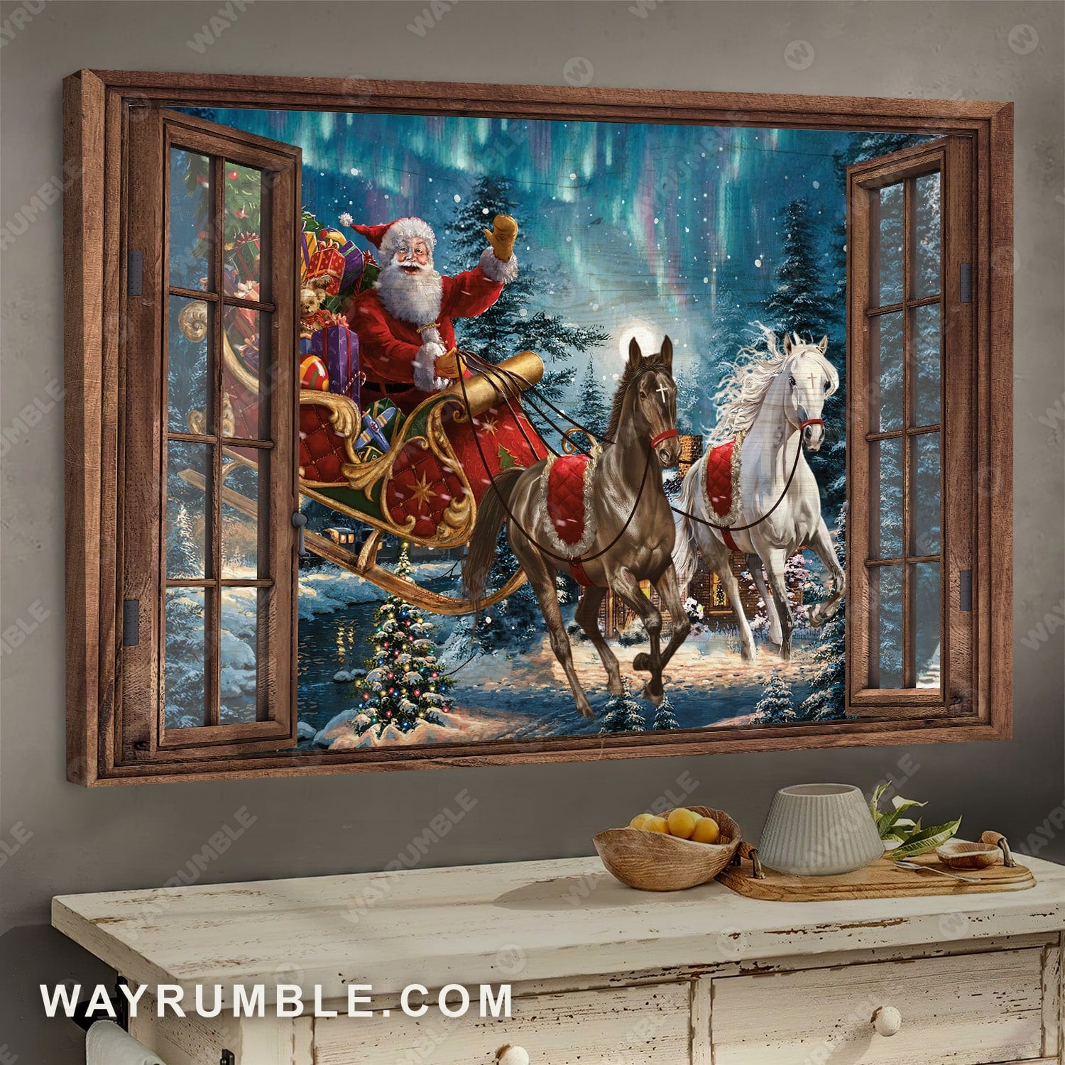 Horse, Santa Claus, Christmas gift, Santa is coming to town - Jesus, Christmas Landscape Canvas Prints, Wall Art