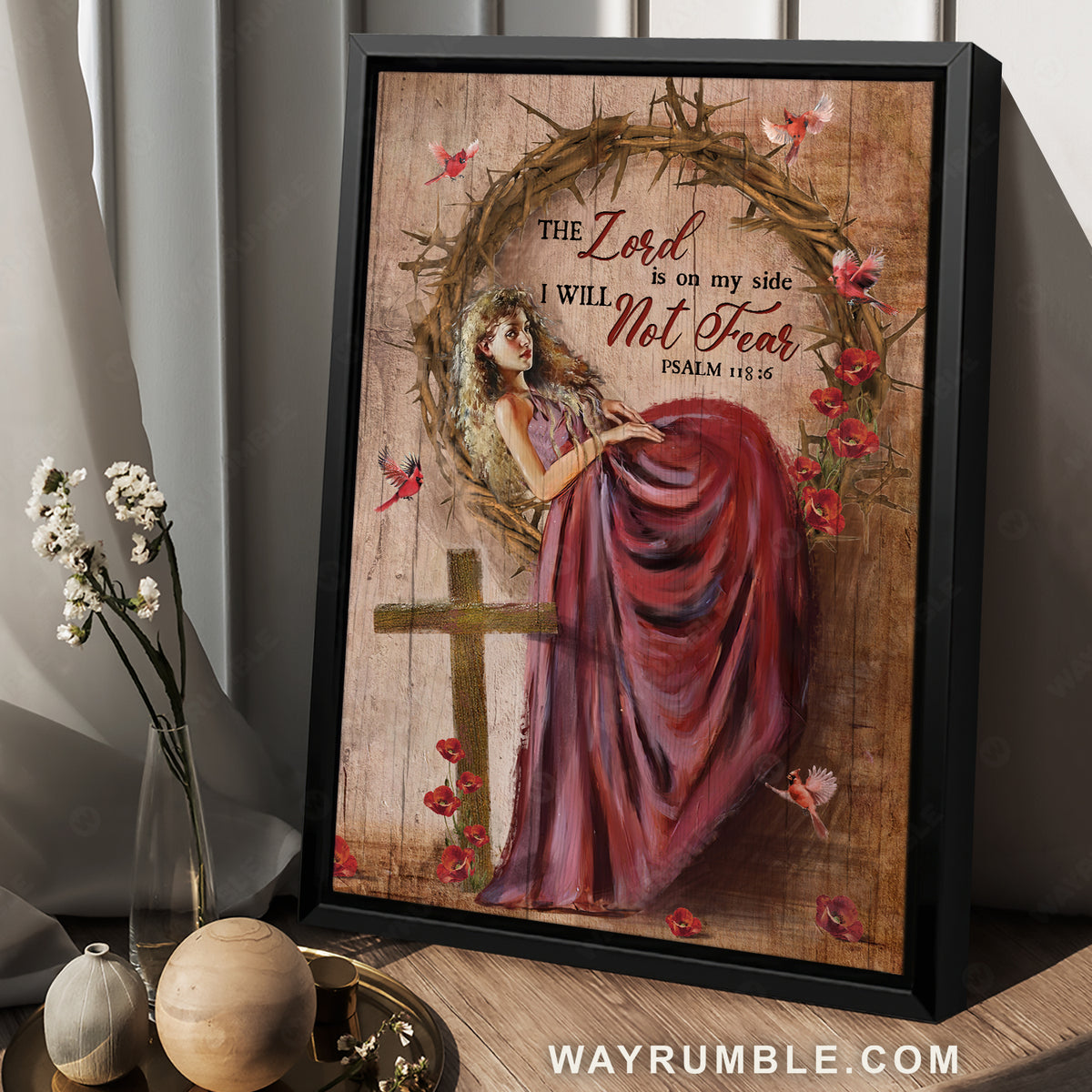 Crown of thorns, Red cardinal, Poppy flower, The Lord is on my side - Jesus Portrait Canvas Prints, Home Decor Wall Art