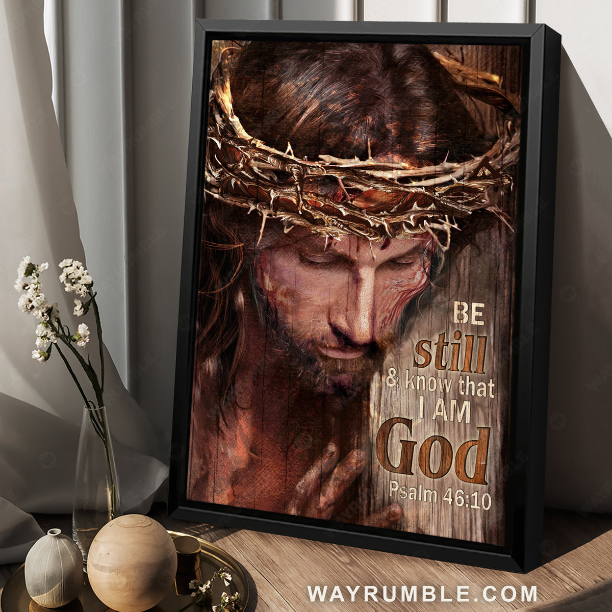 Crown of thorns, Abstract Jesus painting, Bible verse, Be still &amp; know that I am God - Jesus Portrait Canvas Prints, Christian Wall Art