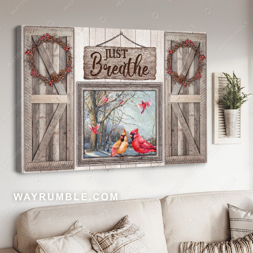 Cardinal painting, Wooden window, Cranberry wreath, Just breathe - Jesus Portrait Canvas Prints, Christian Wall Art