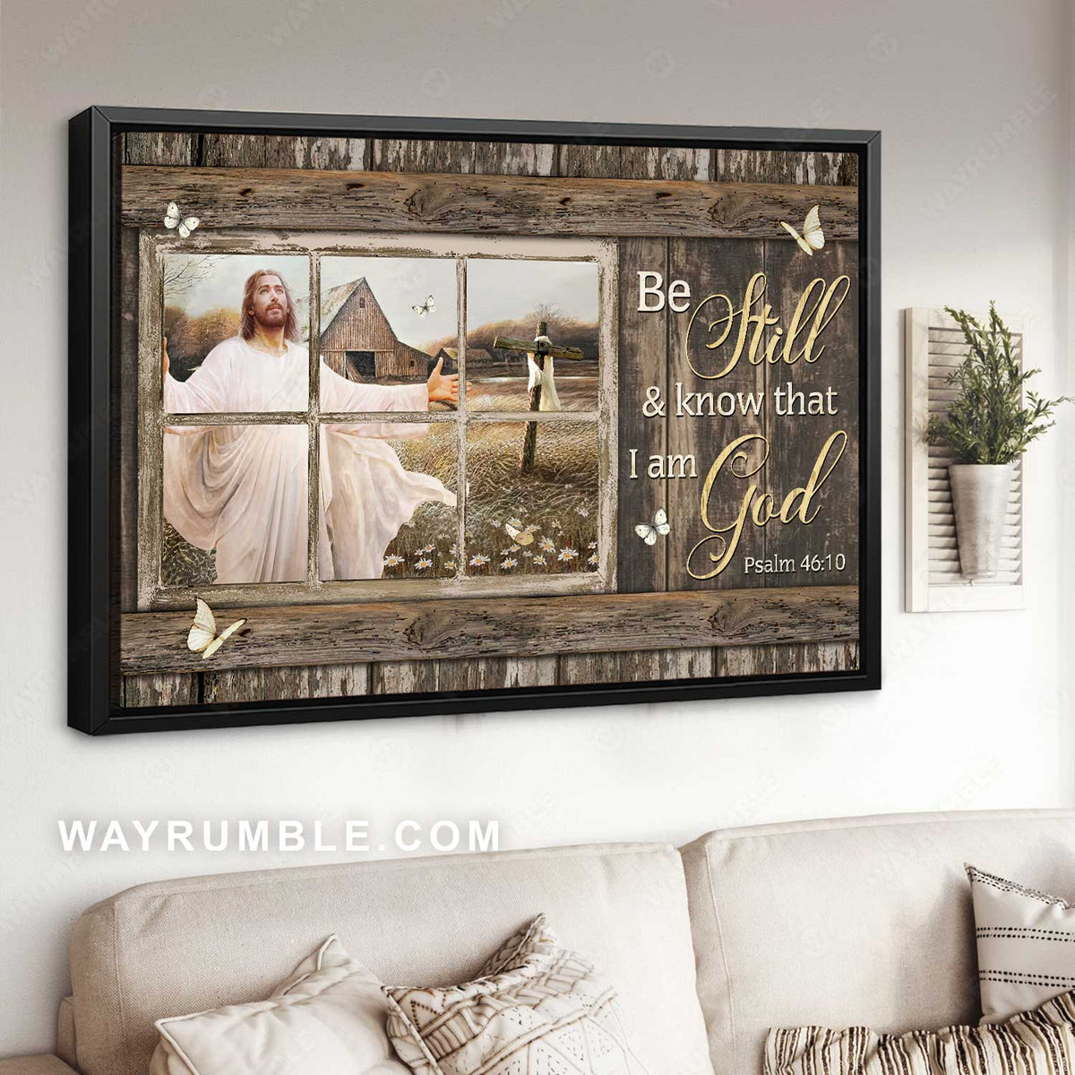 Jesus painting, Wooden cross, White butterfly, Be still and know that I am God - Jesus Landscape Canvas Prints, Christian Wall Art