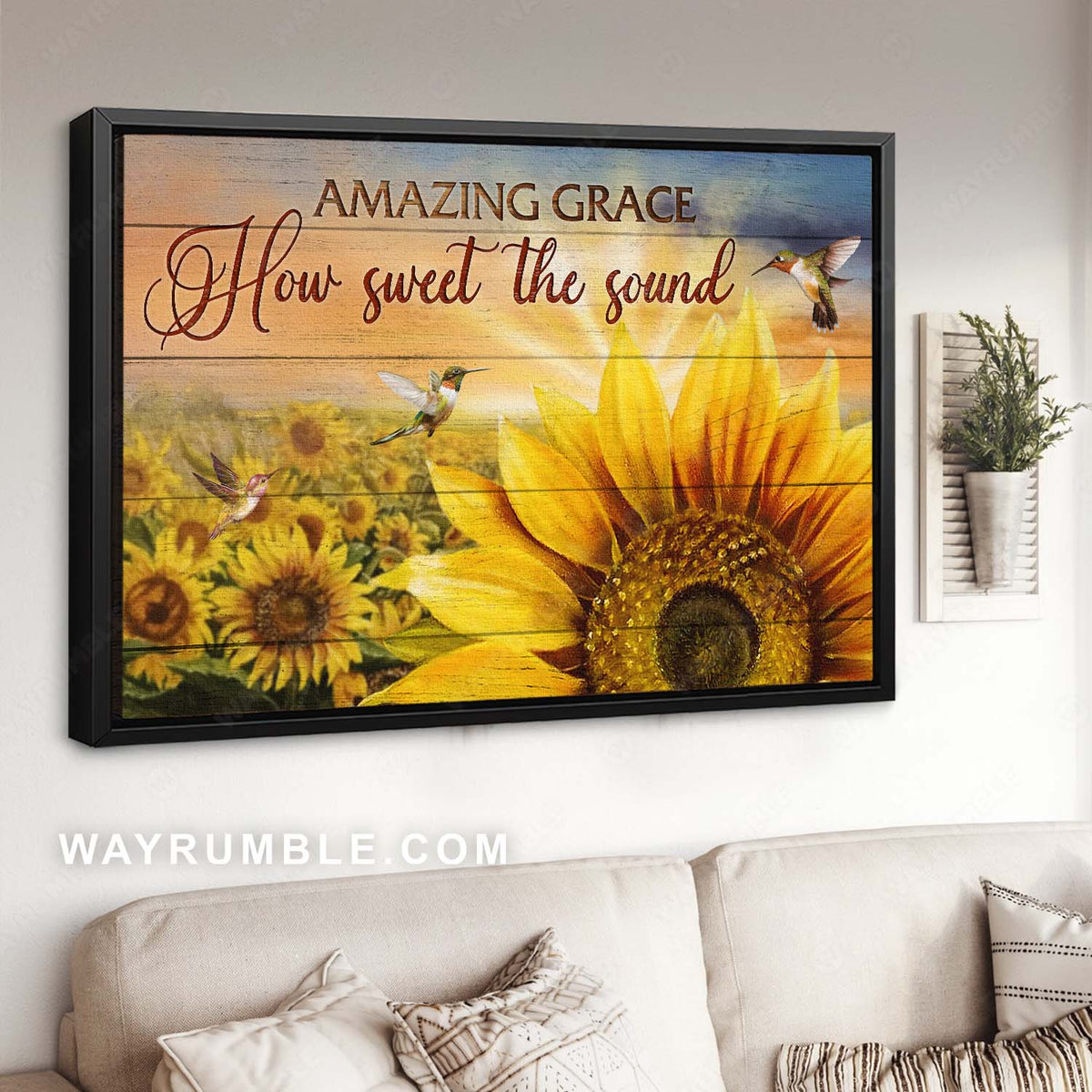 Sunflower field, Hummingbird painting, Stunning morning, How sweet the sound - Jesus Landscape Canvas Prints, Home Decor Wall Art