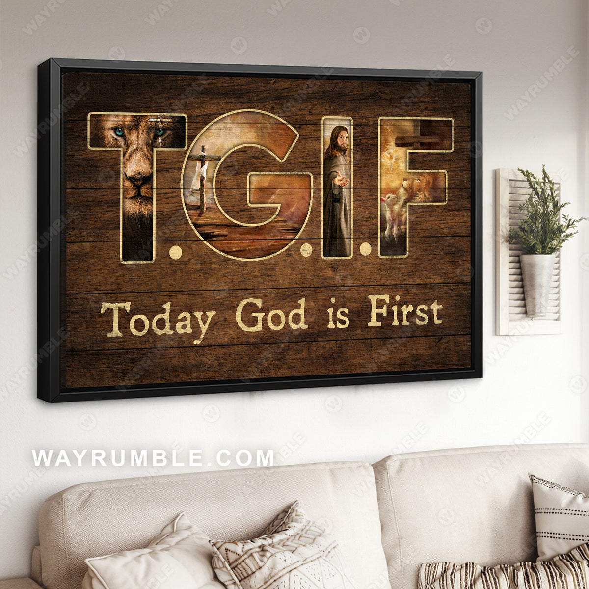 Lion of Judah, Lamb of God, Old rugged cross, Today God is First - Jesus Landscape Canvas Prints, Christian Wall Art