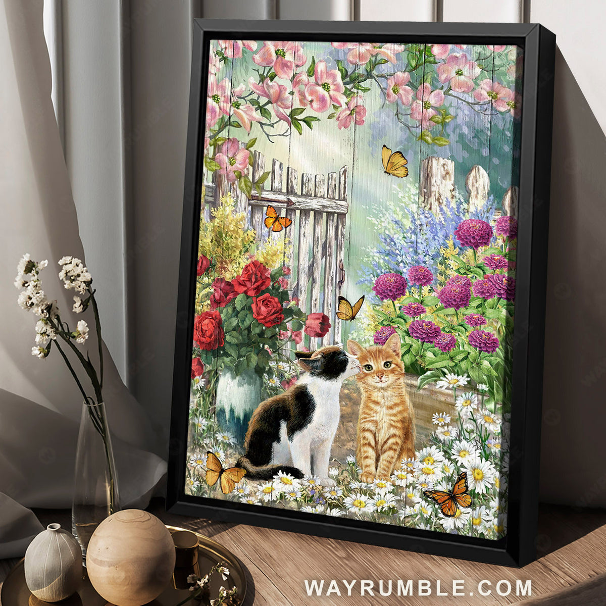 Kitten painting, Flower garden, Red roses, Monarch butterfly, Daisy flowers - Jesus Portrait Canvas Prints, Home Decor Wall Art