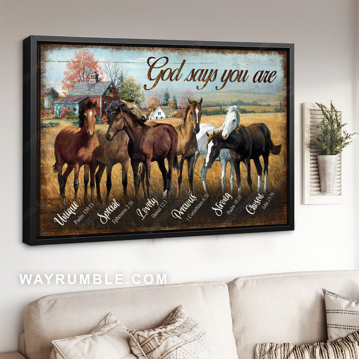 Horse painting, Beautiful meadow, Rustic farm, God says you are - Jesus Landscape Canvas Prints, Home Decor Wall Art