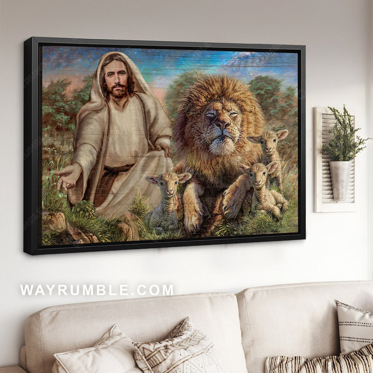 Awesome Lion of Judah, Lamb of God, Jesus painting, Beautiful meadow - Jesus Landscape Canvas Prints, Christian Wall Art