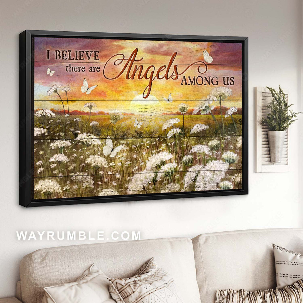 Dandelion field, White butterfly, Gorgeous sunset, There are angels among us - Jesus Landscape Canvas Prints, Home Decor Wall Art