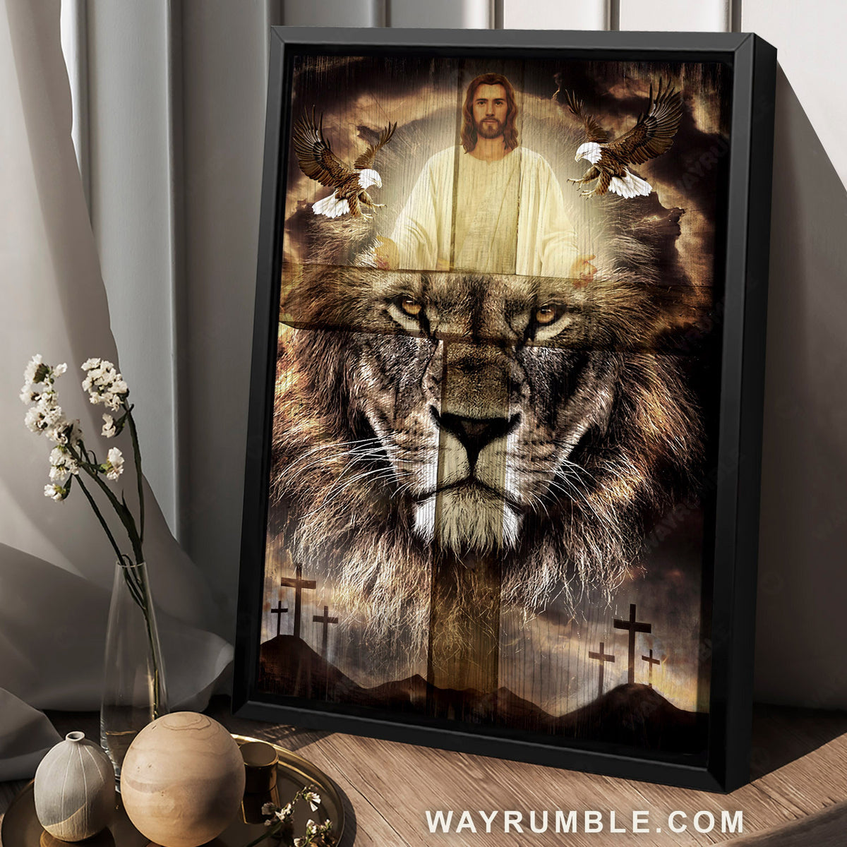 Amazing eagle, Lion of Judah, Jesus painting, Awesome cross drawing - Jesus Portrait Canvas Prints, Christian Wall Art