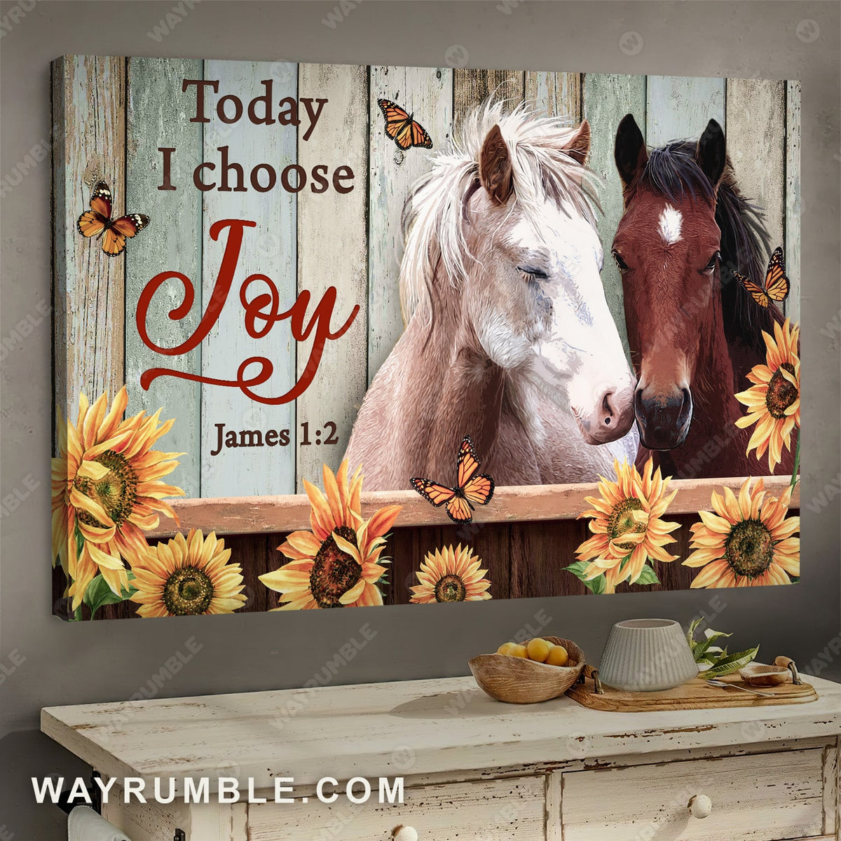 Horse, Sunflower, Butterfly, Today I choose joy - Jesus Landscape Canvas Prints, Wall Art