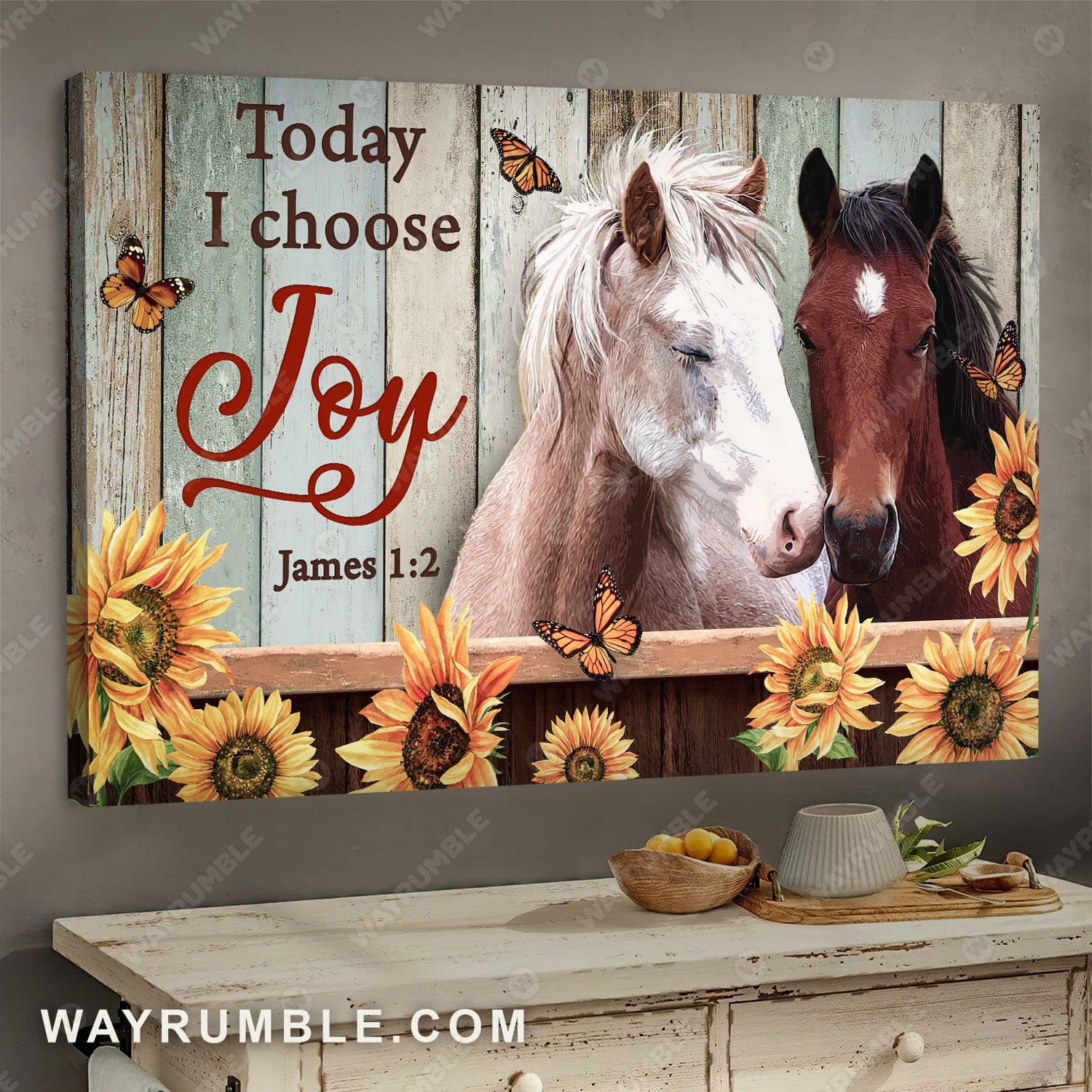 Horse, Sunflower, Butterfly, Today I choose joy - Jesus Landscape Canvas Prints, Wall Art