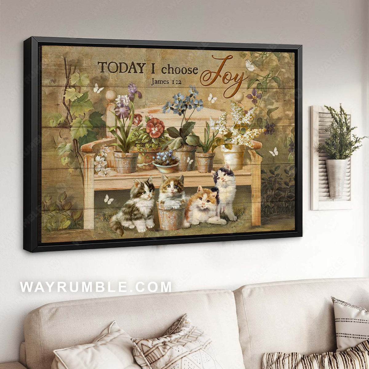 Cat painting, Cute kitten, Flower garden, Bible verse, Today I choose joy - Jesus Landscape Canvas Prints, Home Decor Wall Art