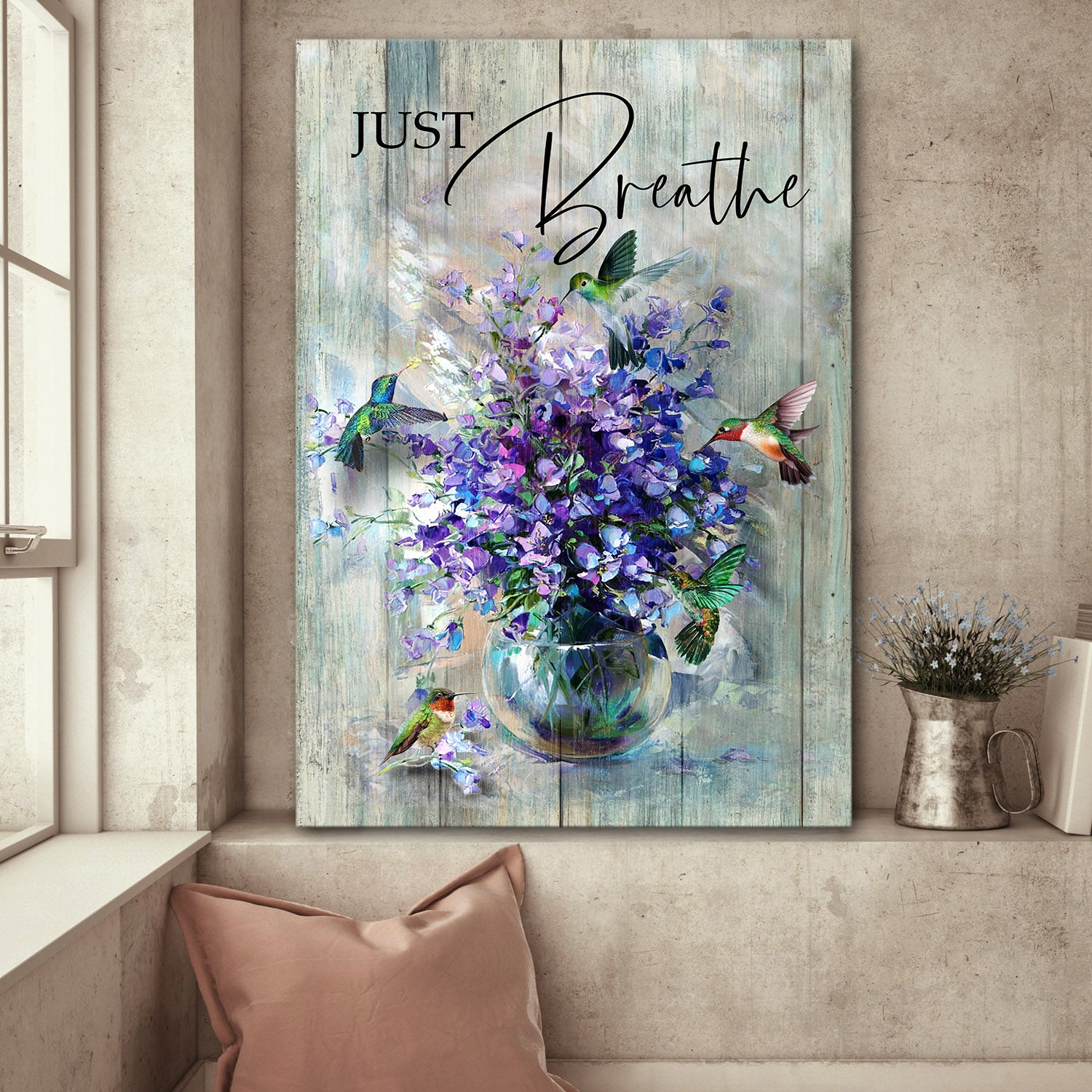 Hummingbird, Violet, Still Painting, Just breathe - Jesus Portrait Canvas Prints, Wall Art