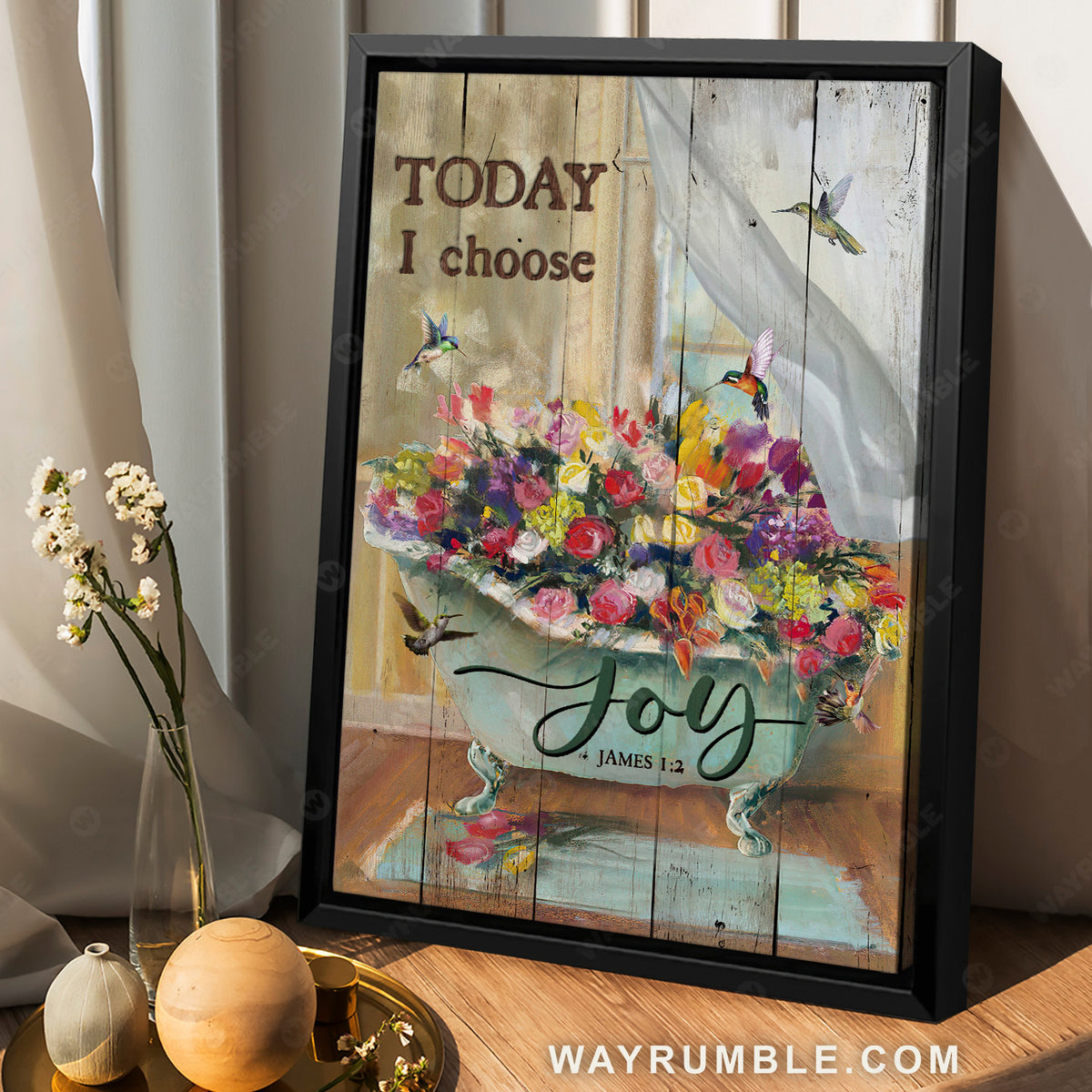 Lovely hummingbird, Flowers in bathtub, Rose painting, Today I choose joy - Jesus Portrait Canvas Prints, Christian Wall Art