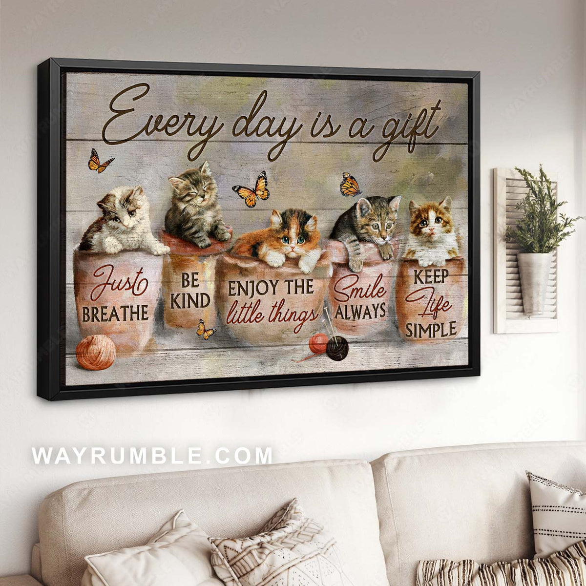 Cute kittens, Cat painting, Monarch butterfly, Every day is a gift - Jesus Landscape Canvas Prints, Home Decor Wall Art