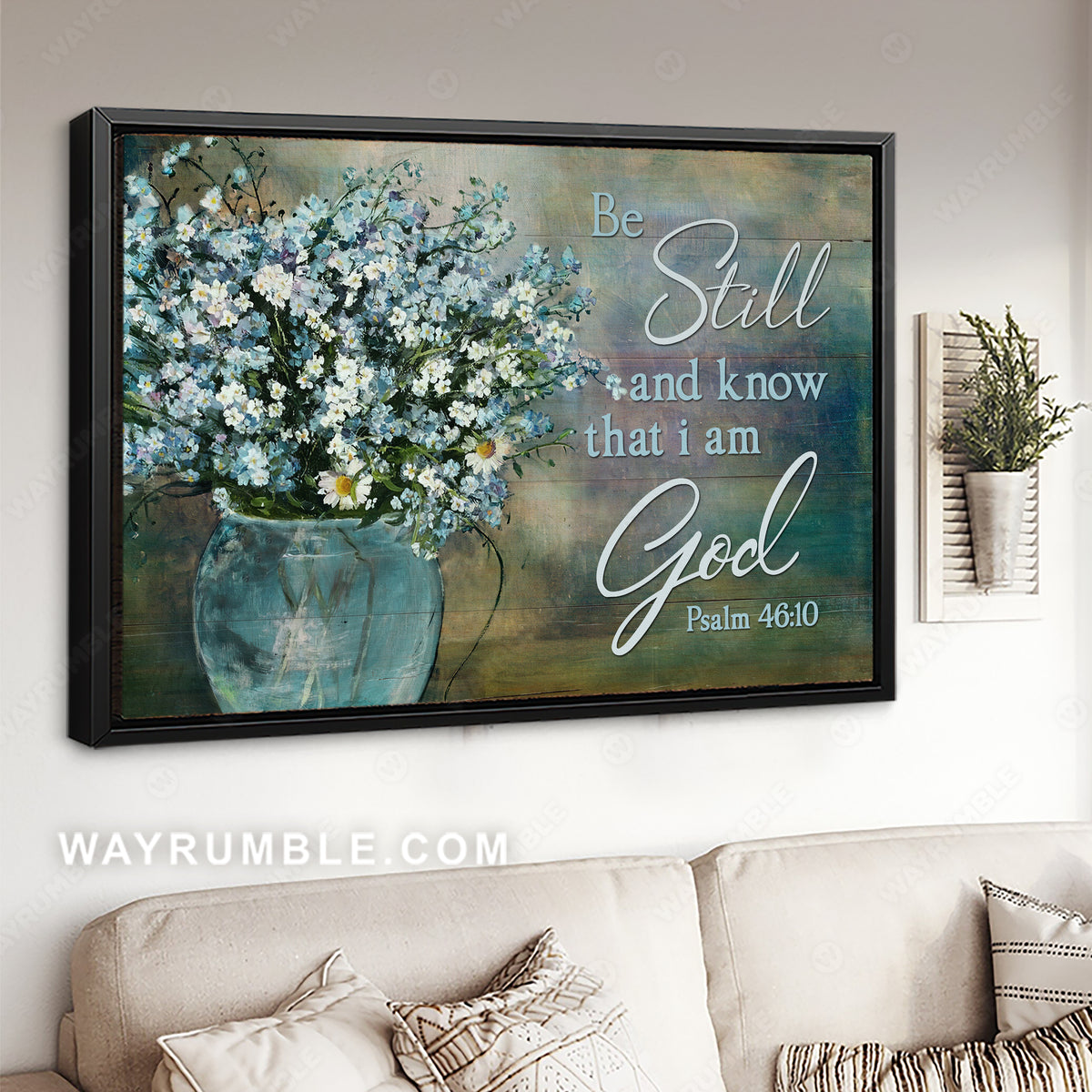 Blue flower, Lovely daisy, Bible verse, Be still and know that I am God - Jesus Landscape Canvas Prints, Christian Wall Art