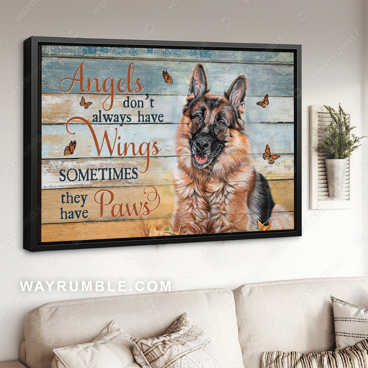 German Shepherd, Dog lover, Monarch butterfly, Angels don&#39;t always have wings - Jesus Landscape Canvas Prints, Home Decor Wall Art