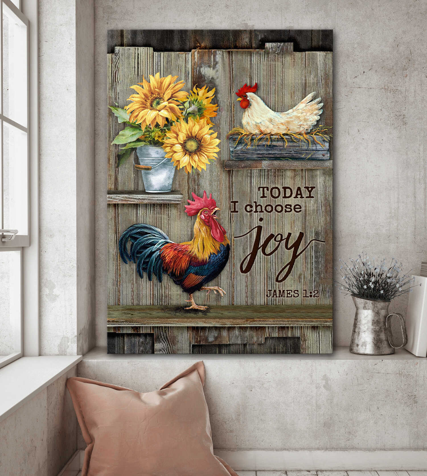 Chicken couple, Sunflowers, Today I choose joy - Jesus Portrait Canvas Prints, Wall Art