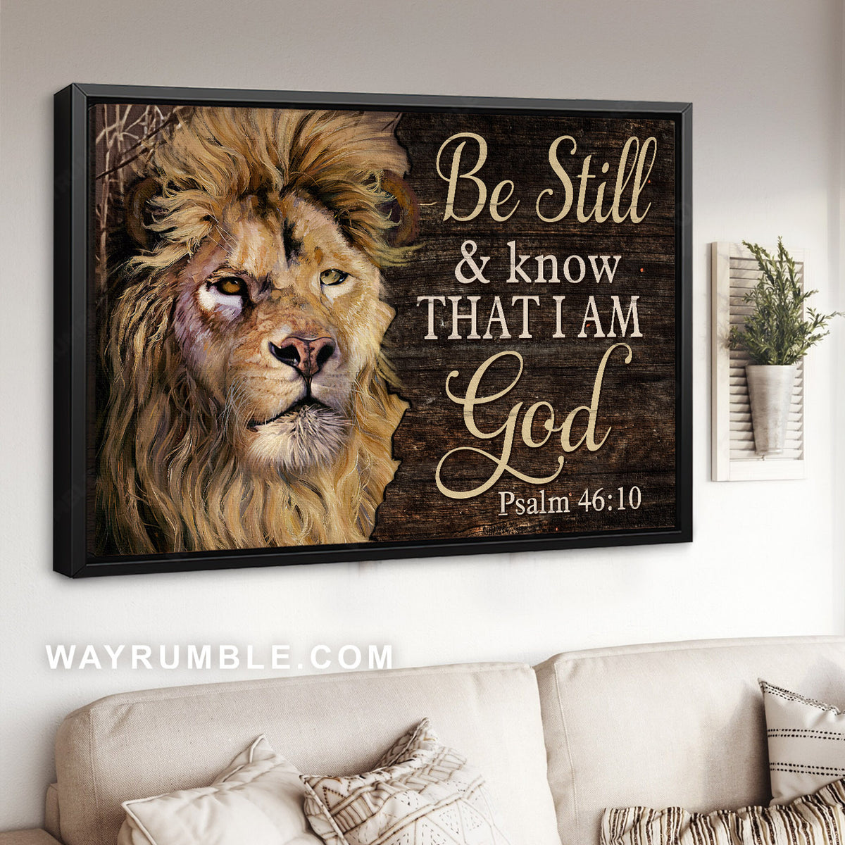 Abstract lion head, Bible verse, Inspirational art, Be still and know that I am God - Jesus Landscape Canvas Prints, Home Decor Wall Art