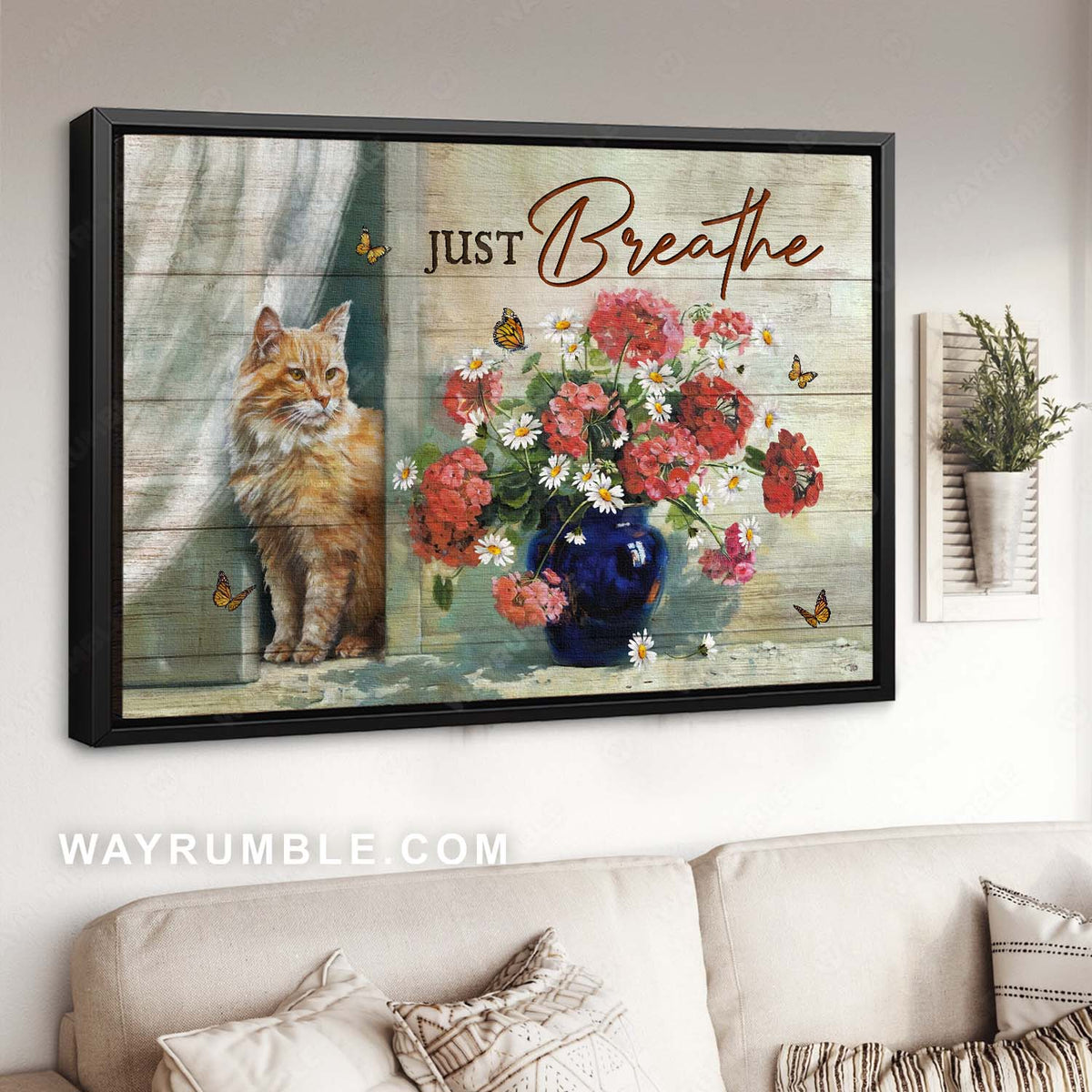 Stunning flower painting, Monarch butterfly, Adorable Maine Coon, Just breathe - Jesus Landscape Canvas Prints, Christian Wall Art