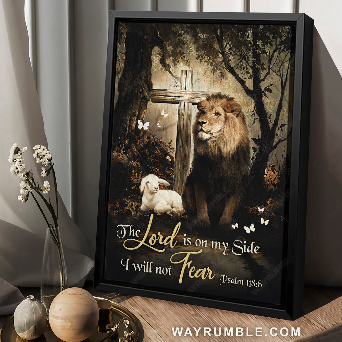 Lion of Judah, Lamb of God, Wooden cross, White butterfly, The Lord is on my side - Jesus Portrait Canvas Prints, Christian Wall Art