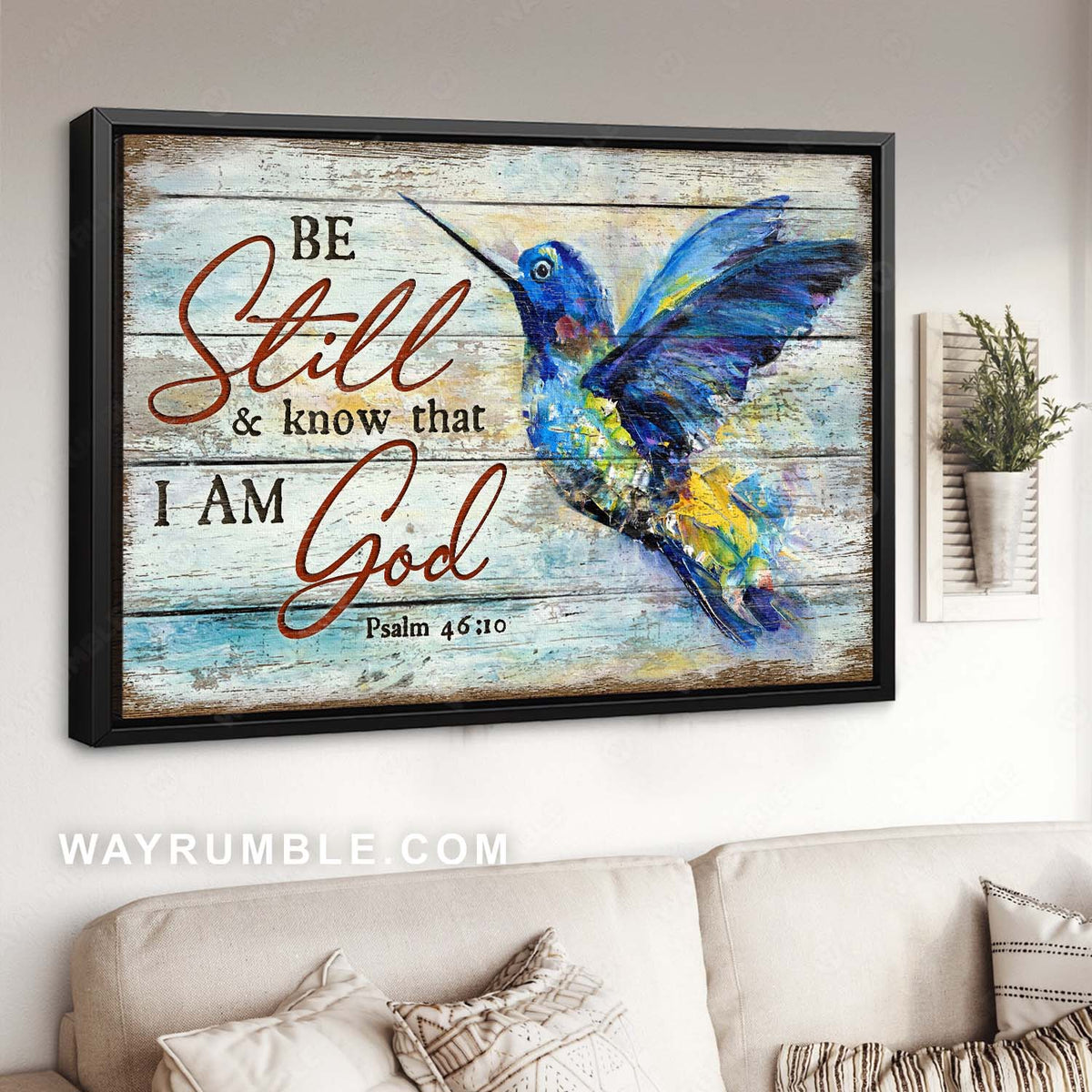 Watercolor hummingbird, Bible verse, Religious art, Be still &amp; know that I am God - Jesus Landscape Canvas Prints, Home Decor Wall Art