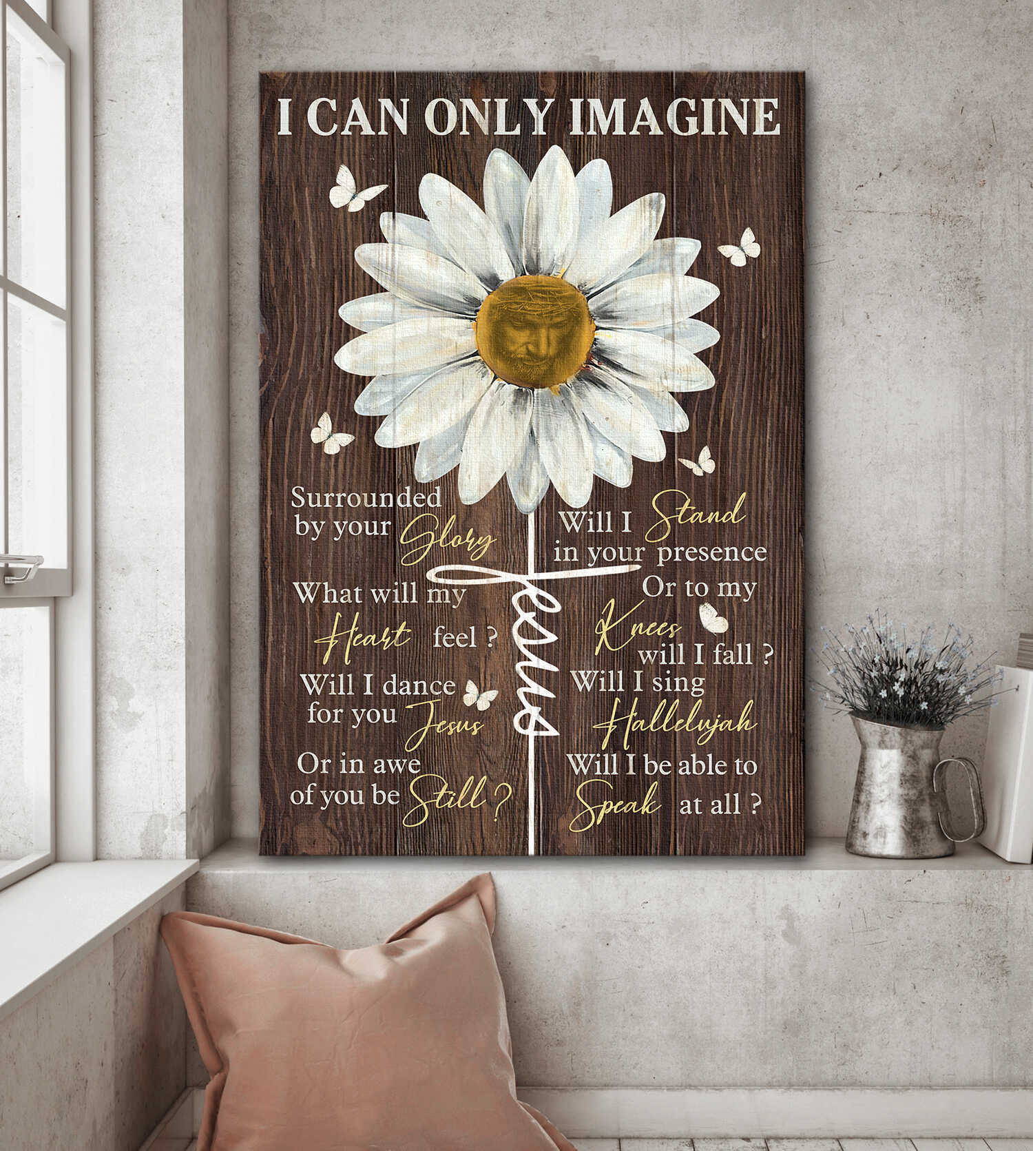 Daisy, Butterfly, Jesus Painting, I can only imagine - Jesus Portrait Canvas Prints, Wall Art