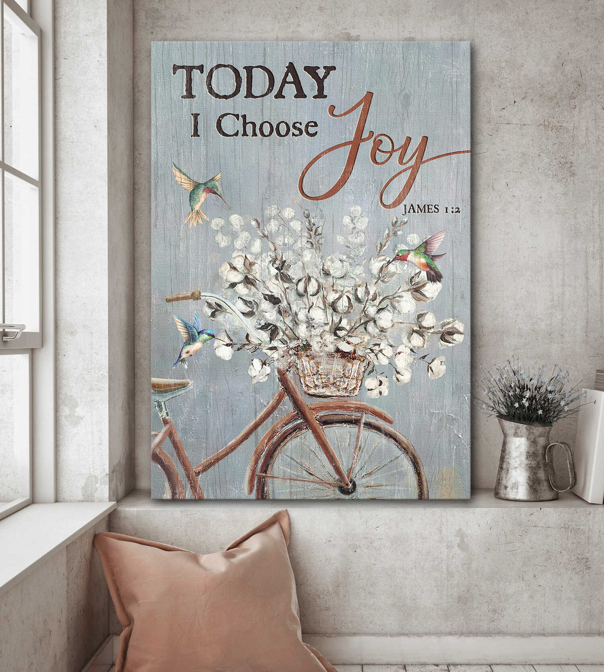 Cotton Flower basket, Bicycle, Hummingbird, Today I choose joy - Jesus Portrait Canvas Prints, Wall Art