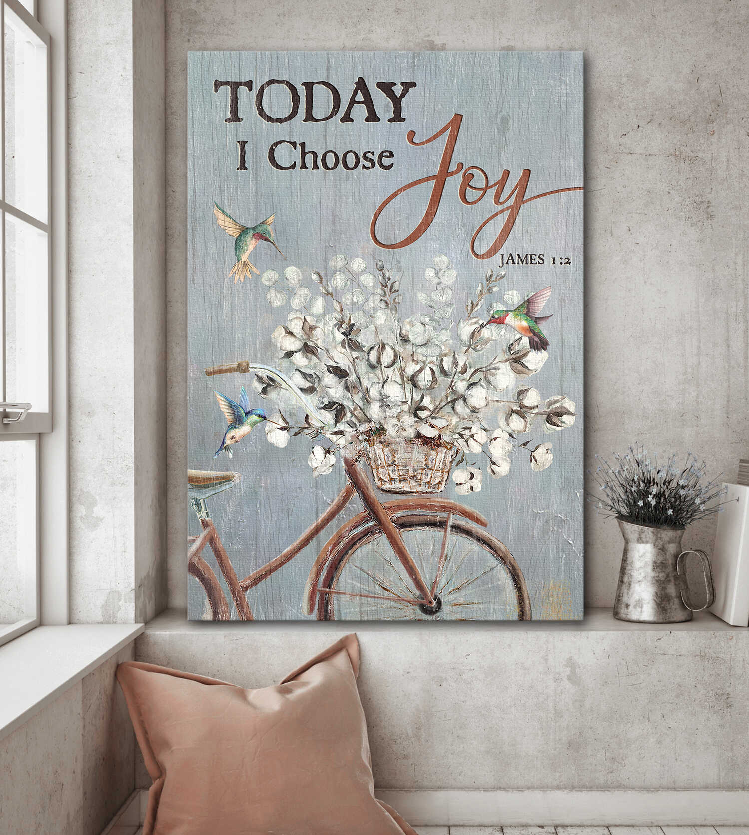 Cotton Flower basket, Bicycle, Hummingbird, Today I choose joy - Jesus Portrait Canvas Prints, Wall Art