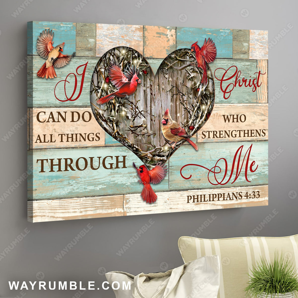 Cardinal, Bible, Christian, I can do all things through Christ - Jesus Landscape Canvas Prints, Wall Art