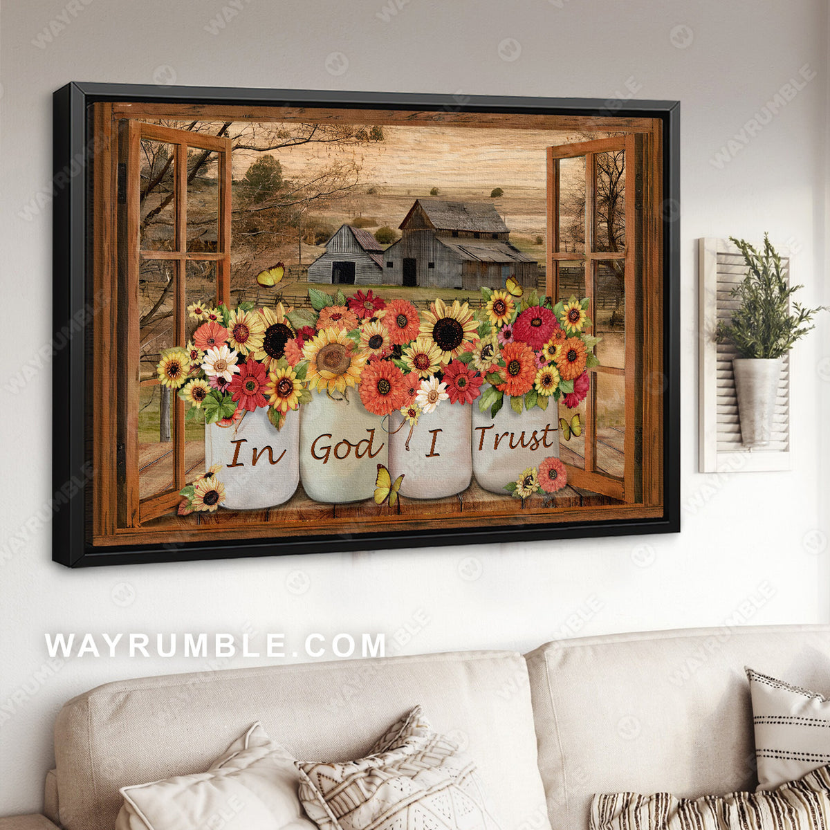 Barn on farm, Types of flowers, Yellow butterfly, In God I trust - Jesus Landscape Canvas Prints, Christian Wall Art