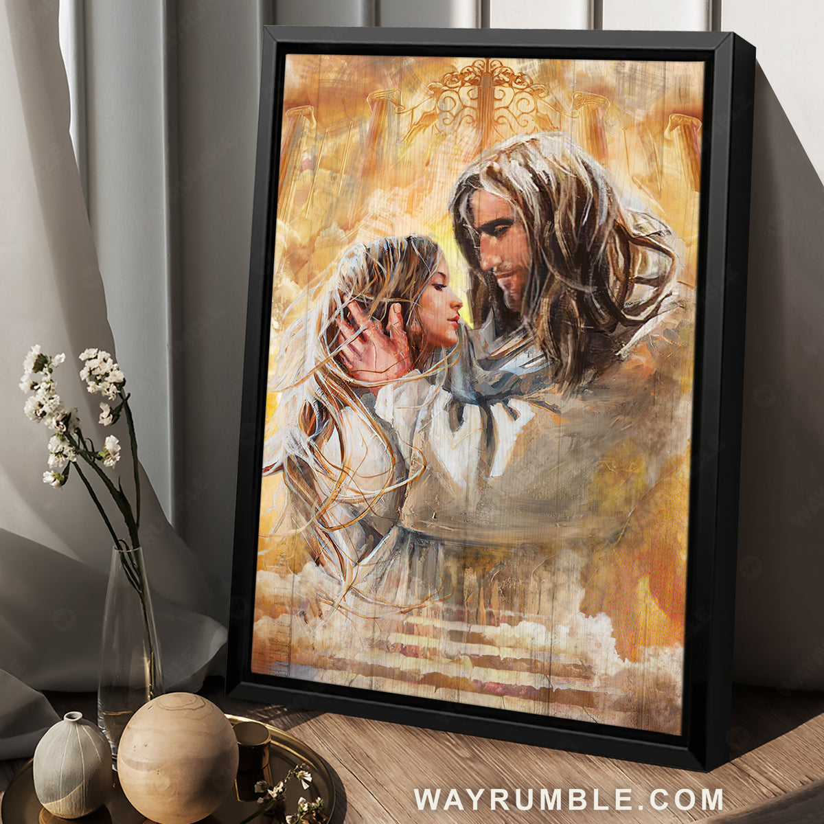 Beautiful woman, Jesus painting, Golden cloud drawing, First day in heaven - Jesus Portrait Canvas Prints, Christian Wall Art