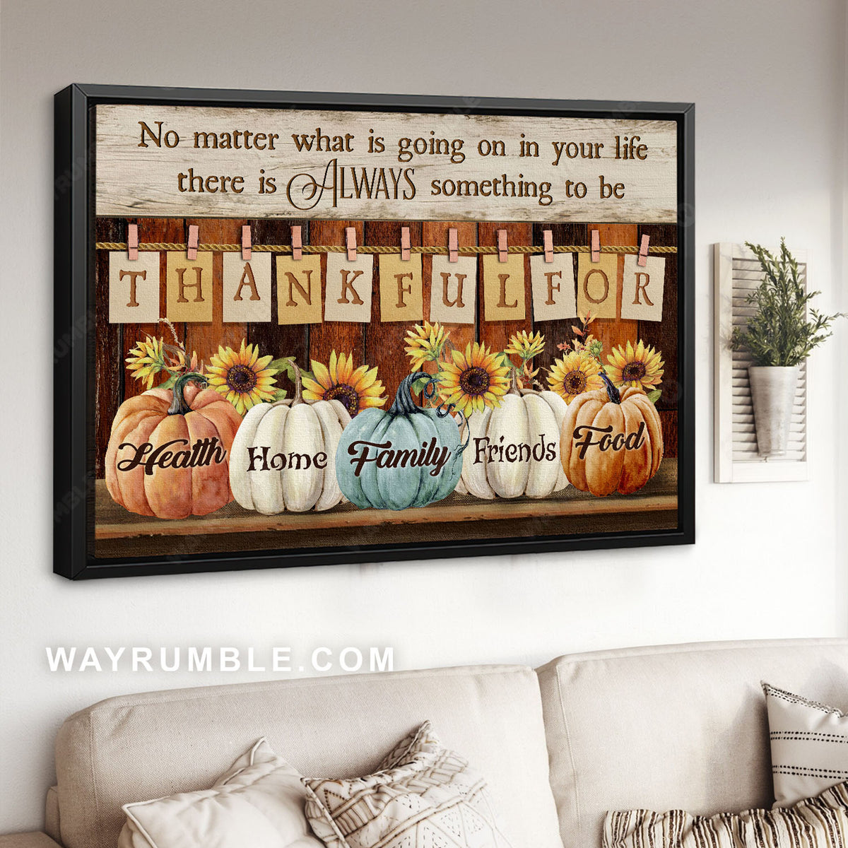 Pumpkin drawing, Sunflower, Be thankful for health, home, family, friends, food - Jesus Landscape Canvas Prints, Home Decor Wall Art