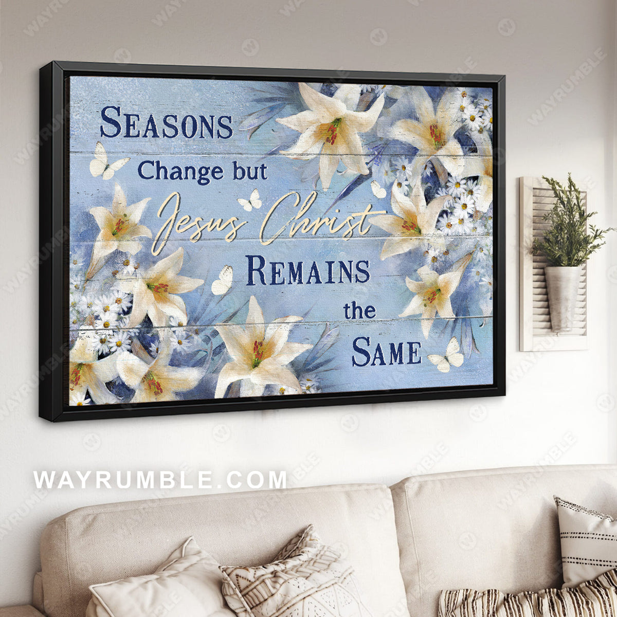 Lily painting, White butterfly, Daisy, Seasons change but Jesus Christ remains the same - Jesus Landscape Canvas Prints, Christian Wall Art
