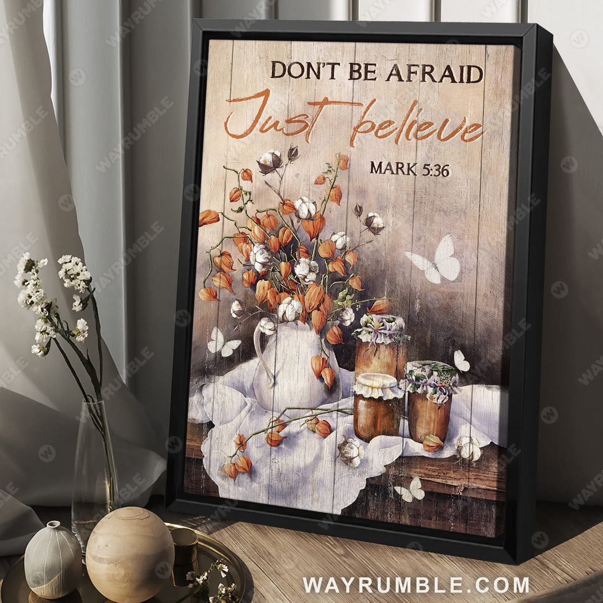 Flower drawing, White butterfly, Bible, Don&#39;t be afraid, just believe - Jesus Portrait Canvas Prints, Christian Wall Art