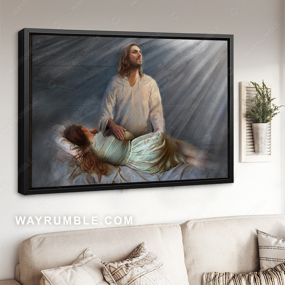 Christ the redeemer, Jesus painting, Sleeping girl, Peaceful sleep - Jesus Landscape Canvas Prints, Christian Wall Art