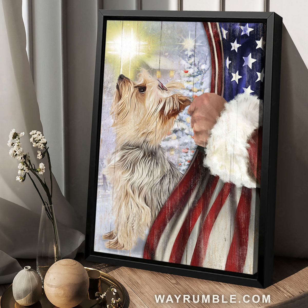Yorkshire Terrier, Cute dog, American flag, Christmas decoration - Jesus Portrait Canvas Prints, Home Decor Wall Art