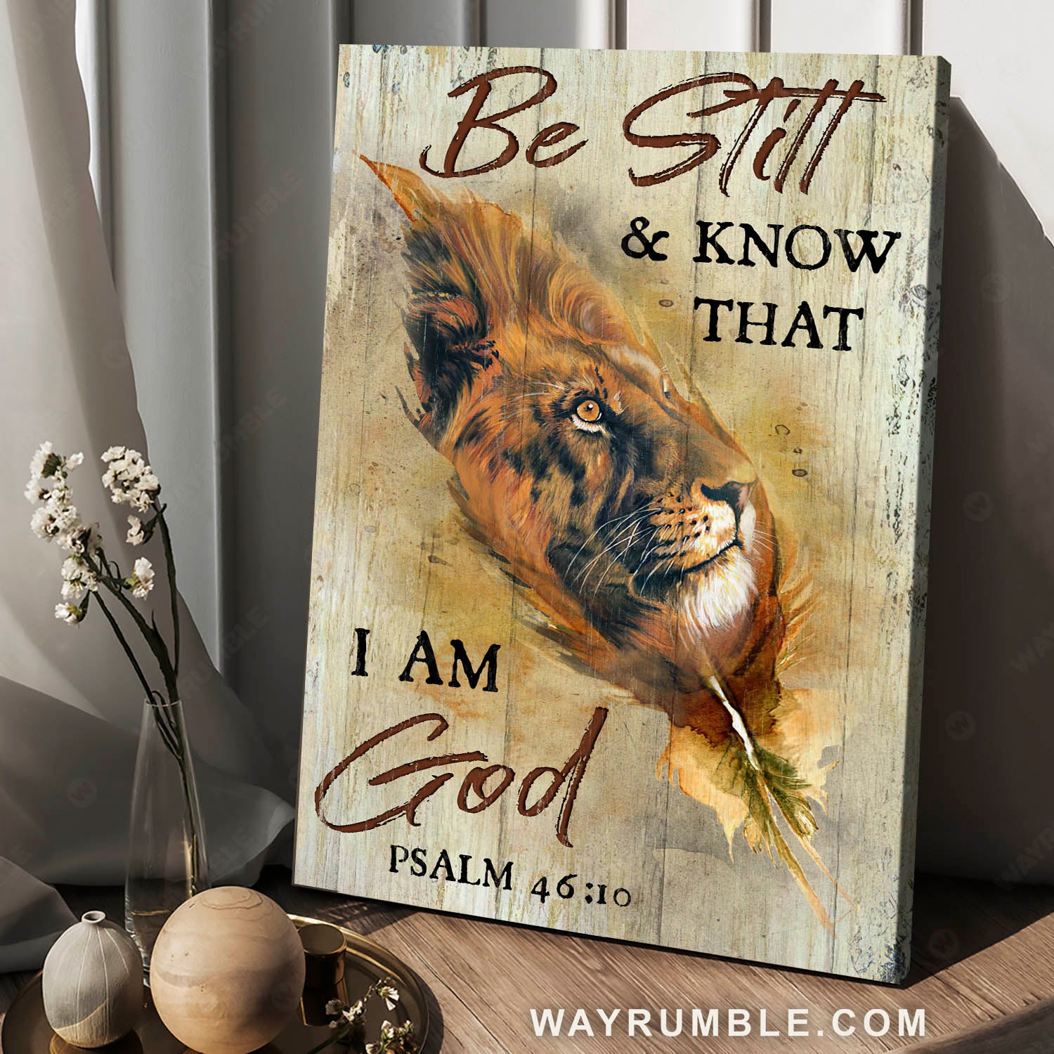Lion of Judah, Verse of the day, Awesome leaf, Be still and know that I am God - Jesus Portrait Canvas Prints, Christian Wall Art