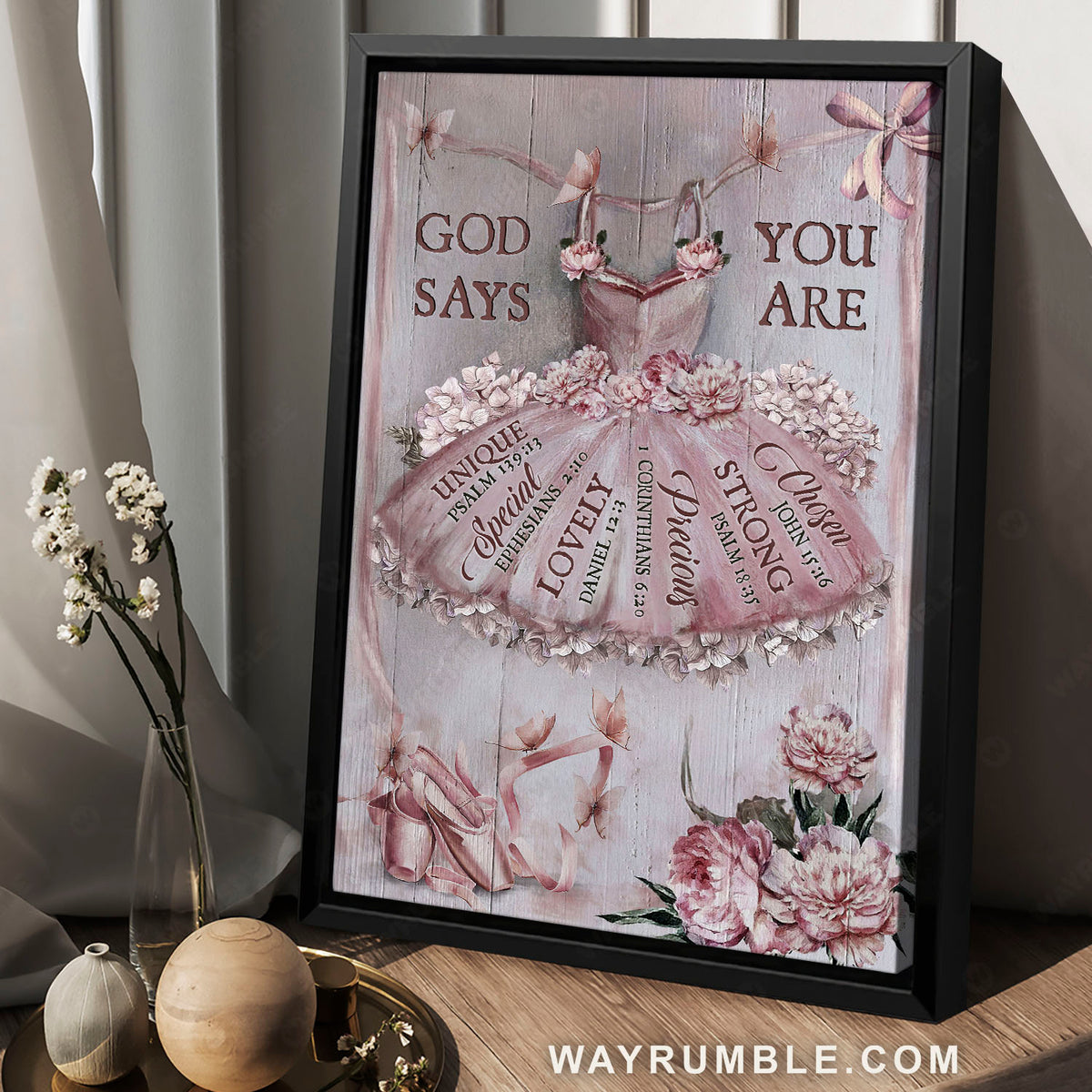 Ballet drawing, Pretty pink dress, Lovely peony, God says you are - Jesus Portrait Canvas Prints, Christian Wall Art