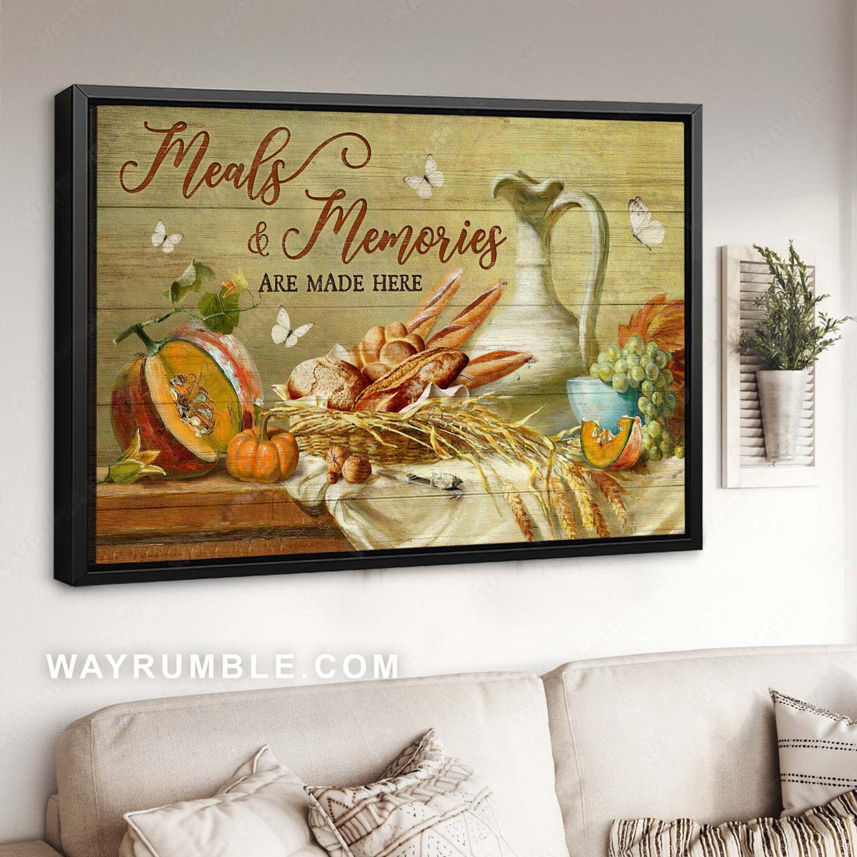 Kitchen drawing, Food art, White butterfly, Meals &amp; memories are made here - Jesus Landscape Canvas Prints, Home Decor Wall Art