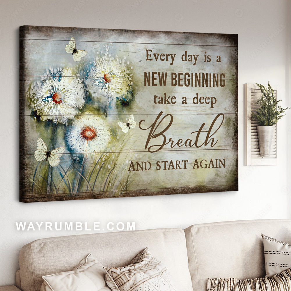 Dandelion, Butterflies, Every day is a new beginning - Jesus Landscape Canvas Prints, Wall Art