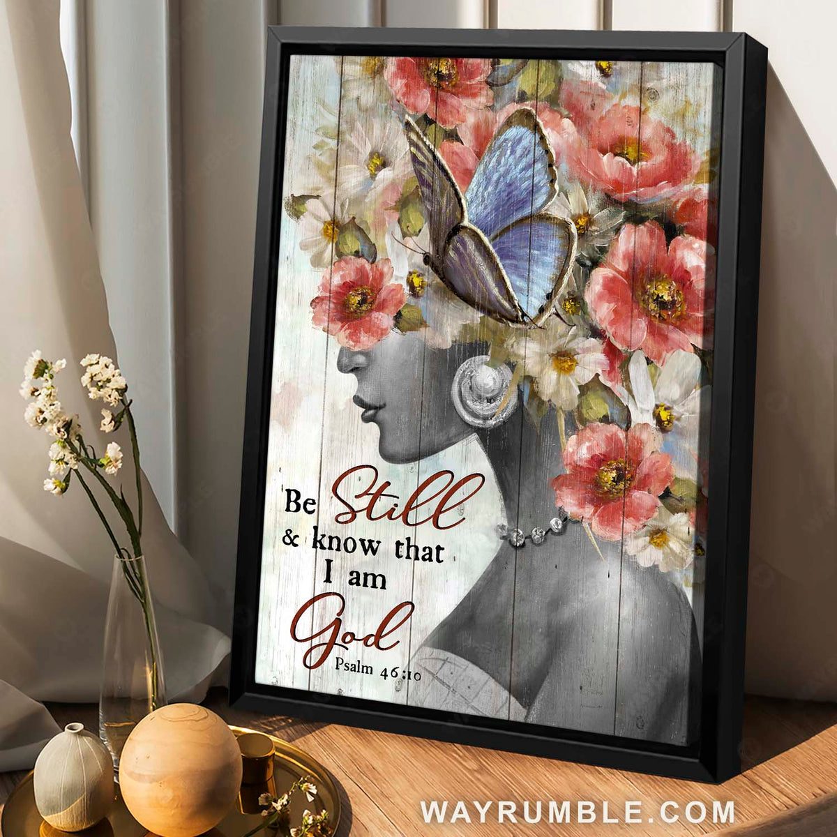 Fabulous woman with flowers, Stunning flower painting, Be still and know that I am God - Jesus Portrait Canvas Prints, Christian Wall Art