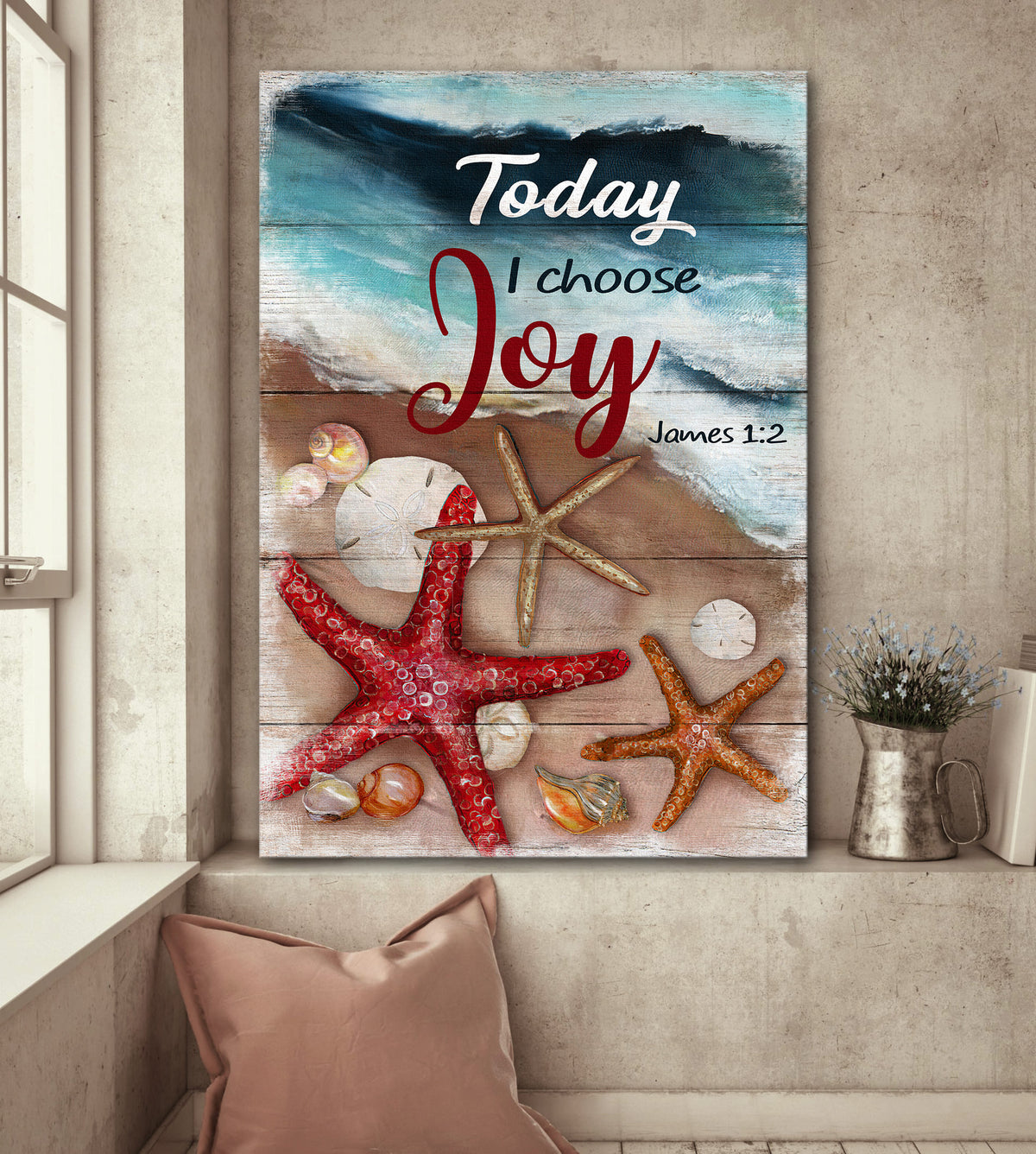 Starfish drawing, Blue ocean painting, Today I choose joy - Jesus Portrait Canvas Prints, Wall Art