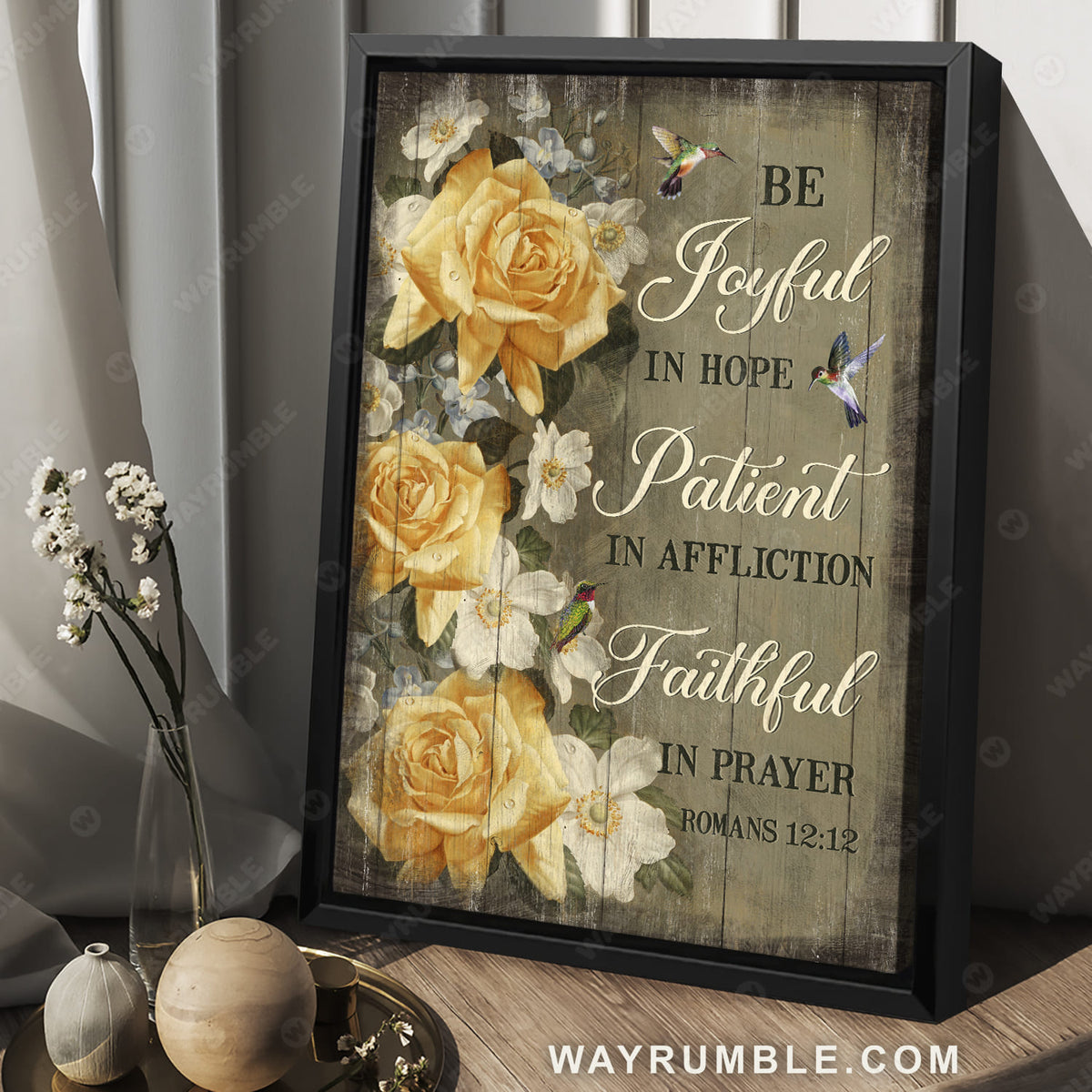 Hummingbird painting, Yellow roses, Bible verse, Be faithful in prayer - Jesus Portrait Canvas Prints, Christian Wall Art